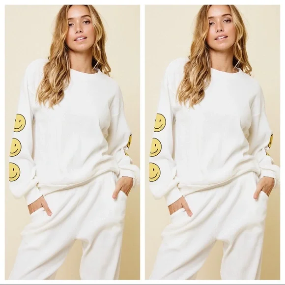 #03 Soft and Comfy Smile Print on Sleeves Jogger and sweatshirt Set - Picture 5 of 5